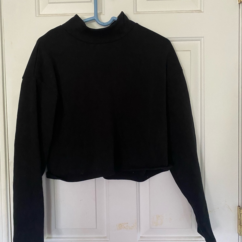 Express Black mock neck cropped long sleeve tee